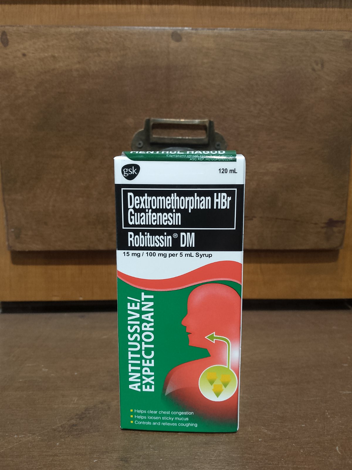 Dextromethorphan HBr + Guaifenesin 15mg/100mg per 5mL (Robitussin DM) 120mL syrup