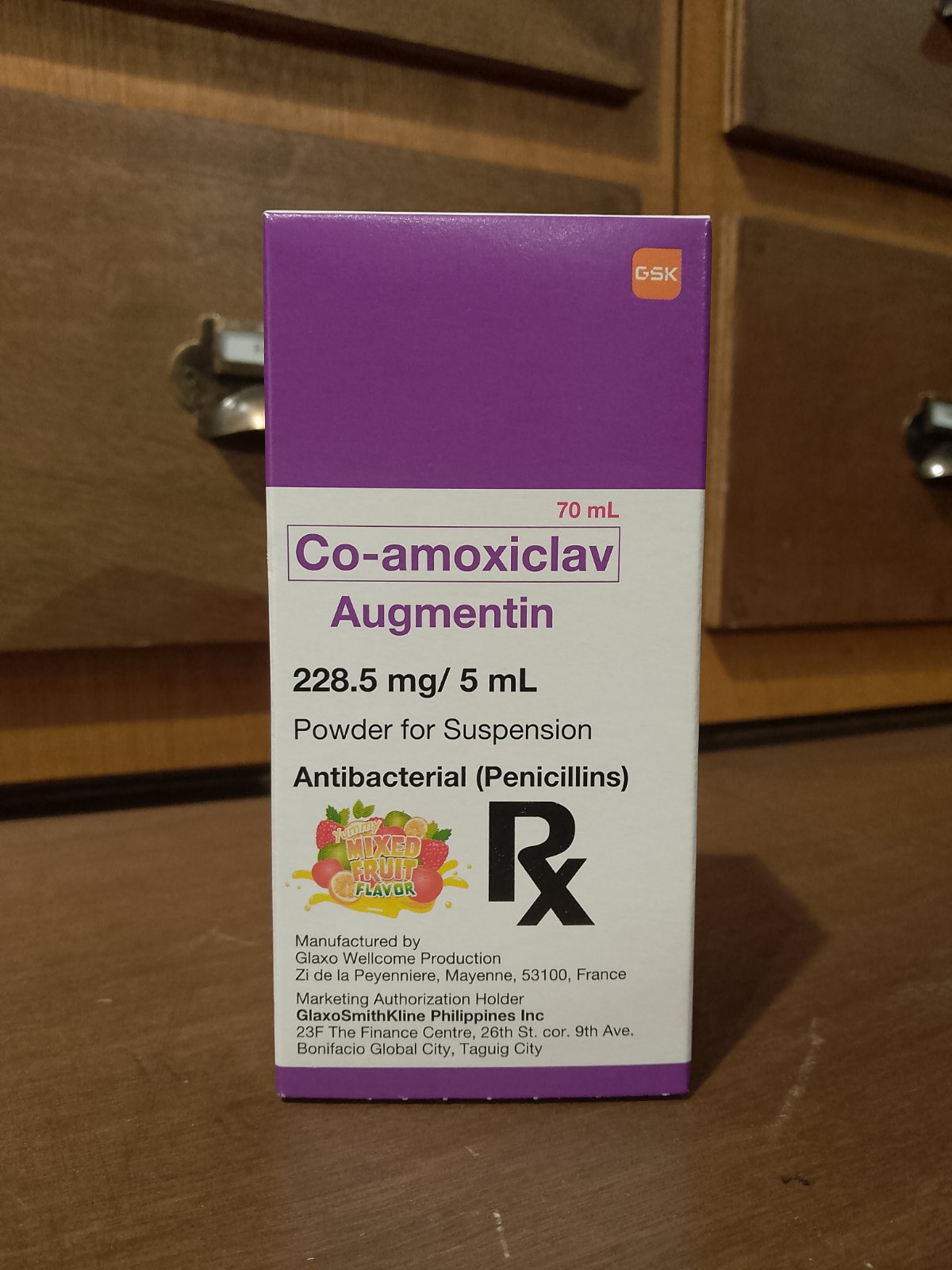 Co-amoxiclav (Augmentin) 228.5mg/5mL, 70mL Suspension