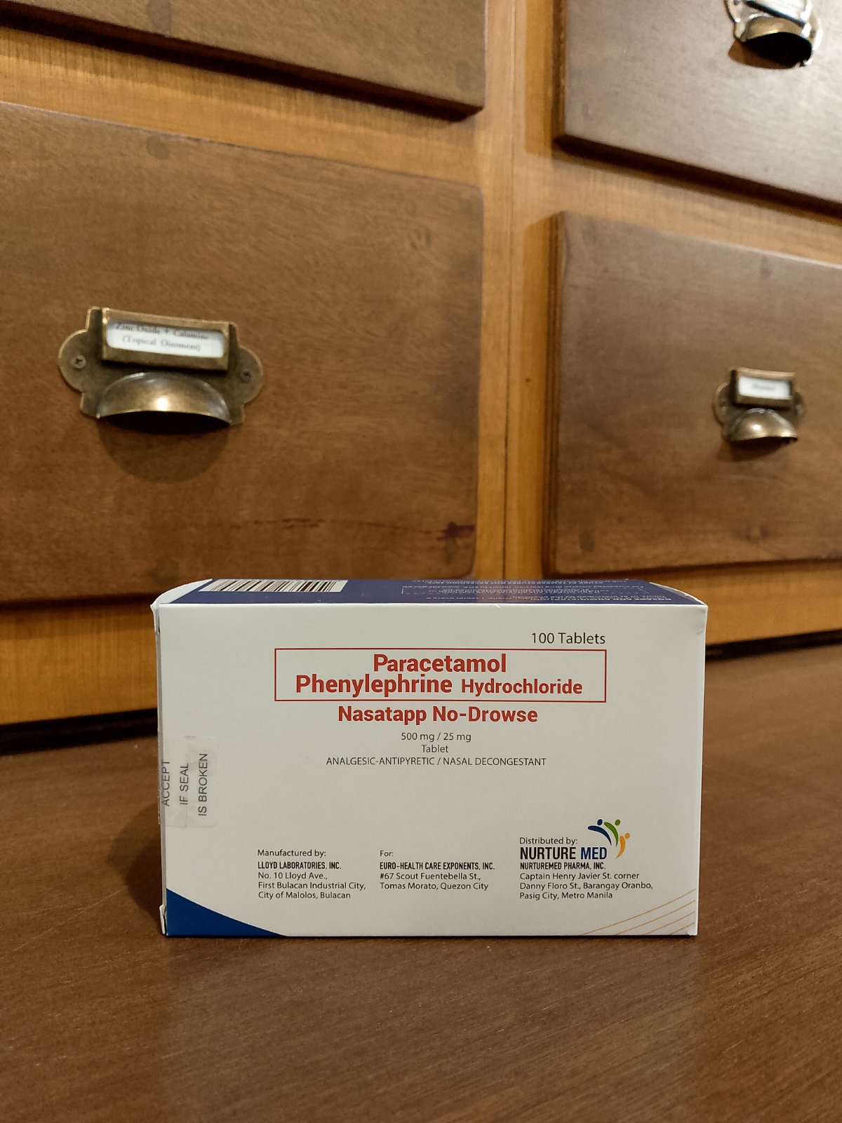 Paracetamol + Phenylephrine Hydrochloride (Nasatapp No-Drowse) 500 mg/25 mg Tablet
