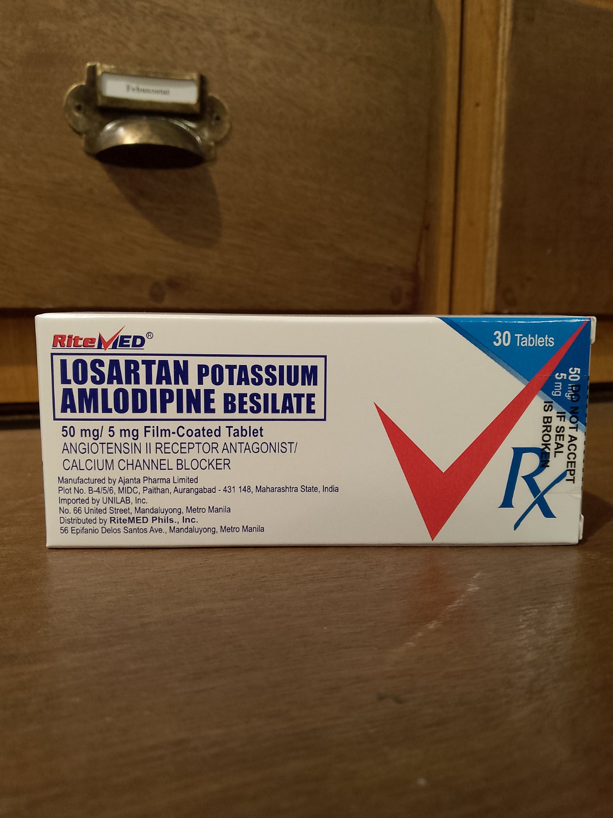 Losartan Potassium Amlodipine Besilate 50mg/5mg (RiteMed) Film-Coated Tablet