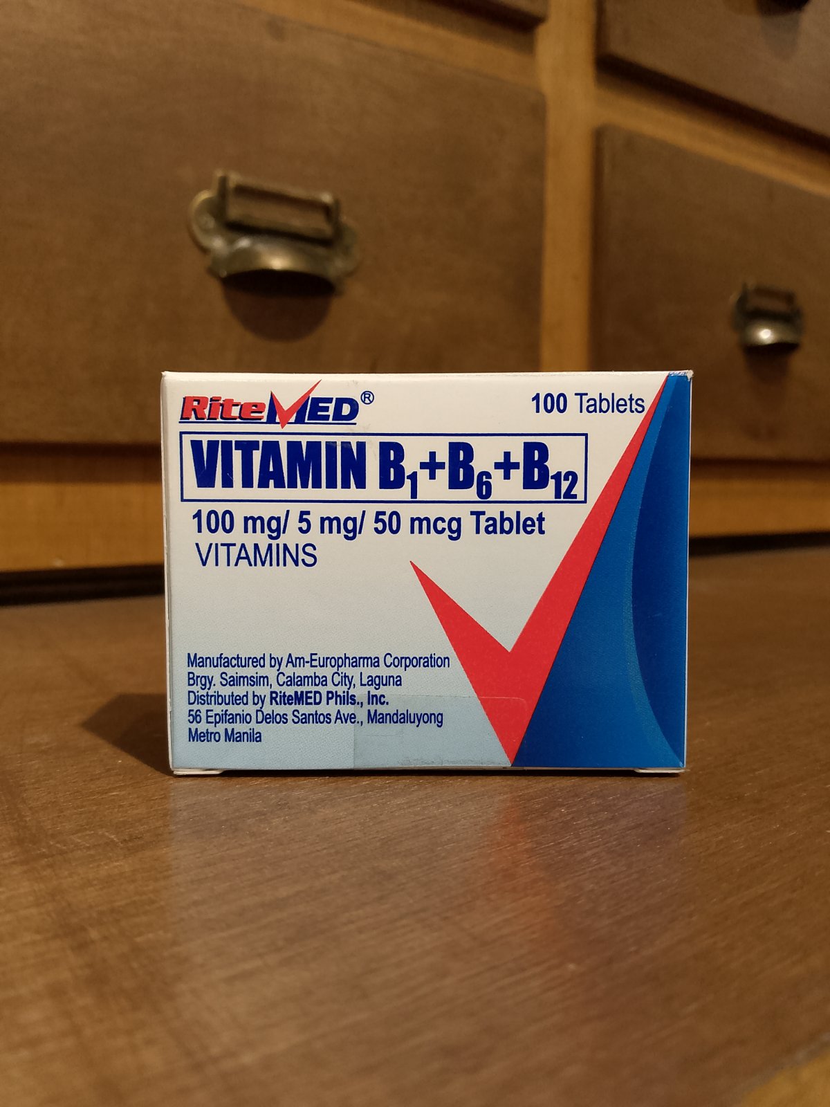 Vitamin B1 + Vitamin B6 + Vitamin B12 (RiteMed Vit- B Complex) 100mg/ 5mg/ 50mcg, Tablet