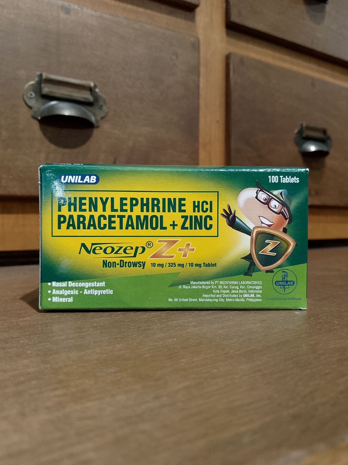 Phenylephrine + Paracetamol + Zinc (Neozep Non Drowsy) 10mg/325mg/10mg Tablet
