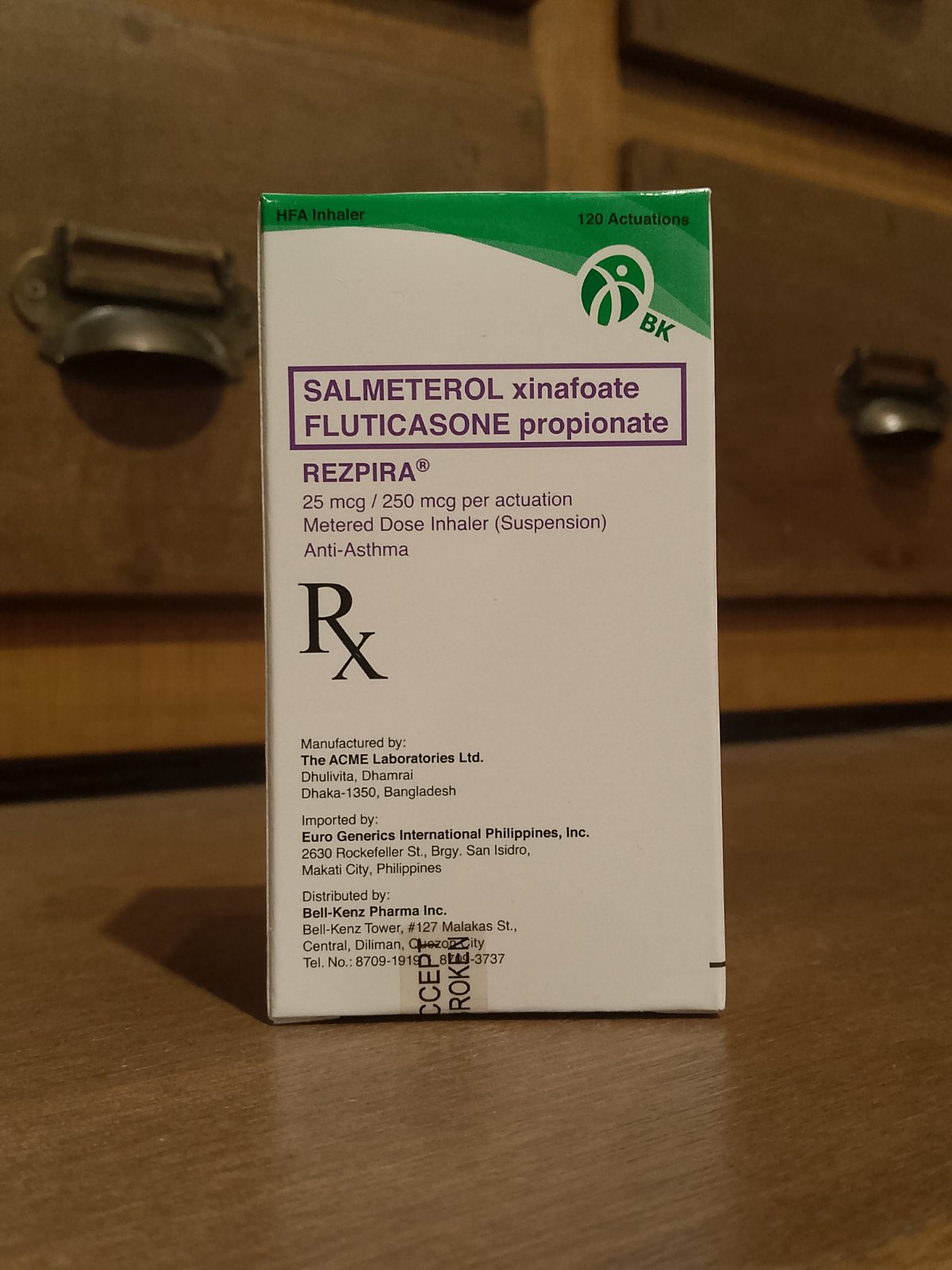 Salmeterol Xinafoate + Fluticasone Propionate (Rezpira) 25mcg/250mcg per actuation, Metered Dose Inhaler (Suspension), 120 Actuations