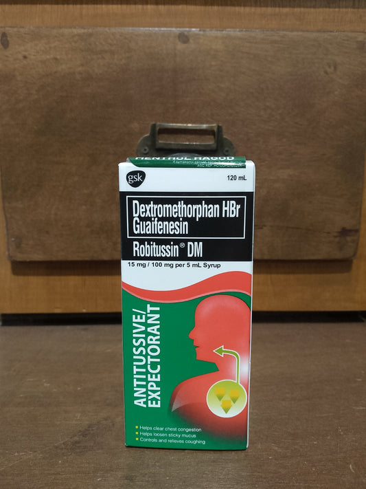 Dextromethorphan HBr + Guaifenesin 15mg/100mg per 5mL (Robitussin DM) 120mL syrup