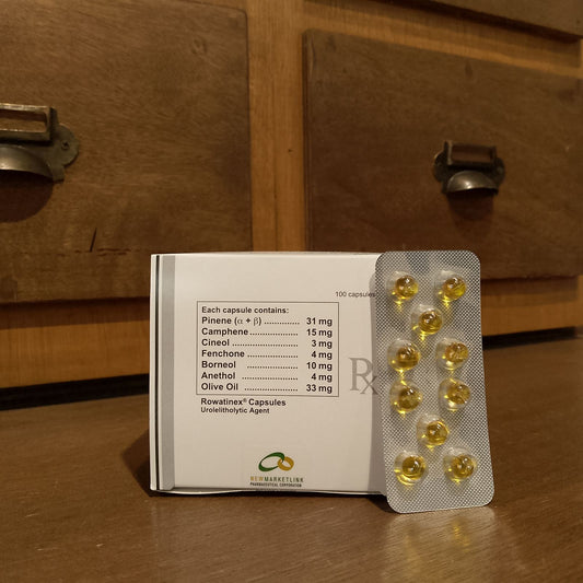 Pinene, Camphene, Cineol, Fenchone, Bomeol, Anethol and Olive Oil (Rowatinex) Capsule