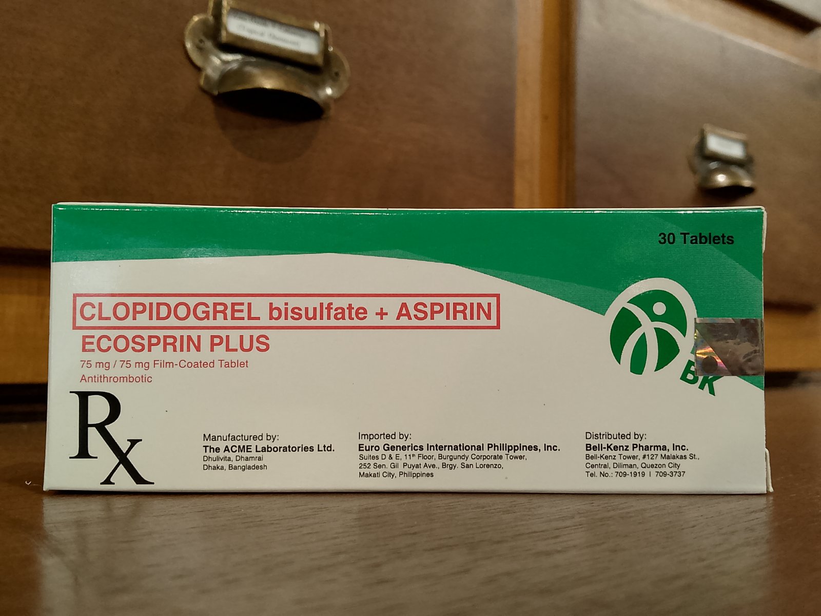 Clopidogrel Bisulfate + Aspirin (ECOSPRIN PLUS) 75mg/75mg Film-coated ...