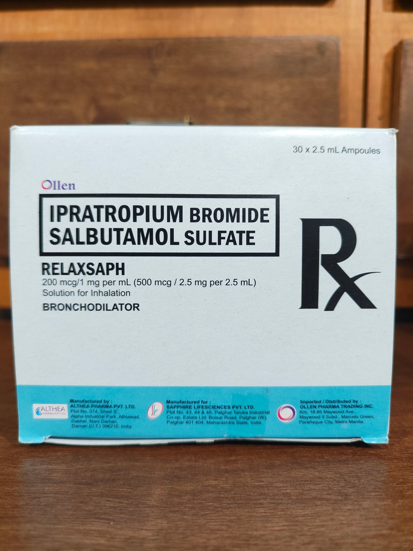 Ipratropium Bromide + Salbutamol Sulfate (RELAXSAPH) 200mcg/1mg/mL(500mcg/2.5mg/2.5mL) Solution for Inhalation