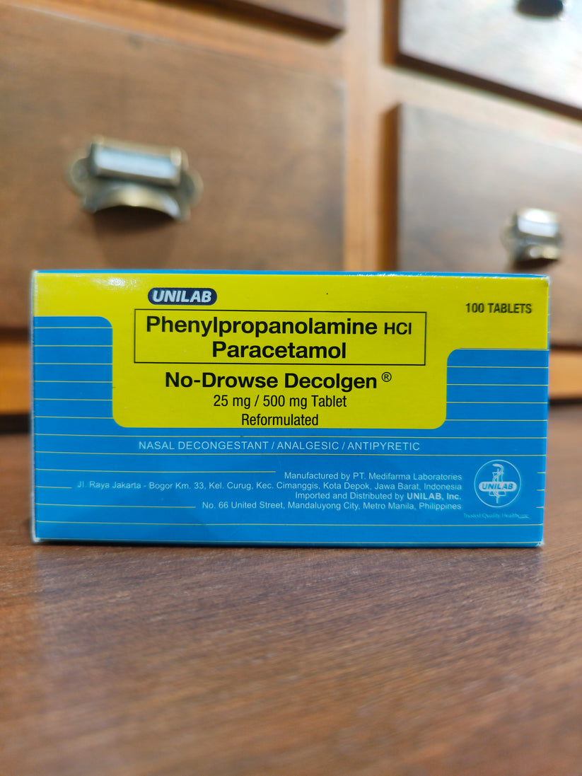 Phenylpropanolamine HCl + Paracetamol (No-Drowse Decolgen) 25mg/500mg ...