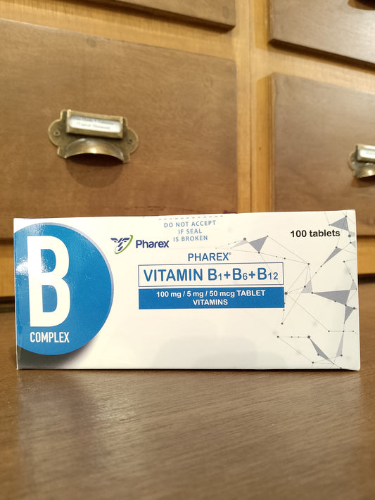Vitamin B1 + Vitamin B6 + Vitamin B12 (Pharex Vit- B Complex) 100mg/ 5mg/ 50mcg, Tablet