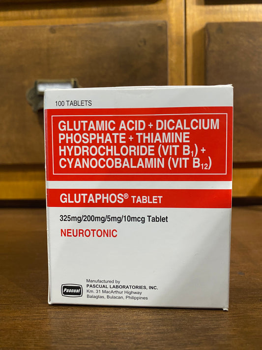 Glutamic Acid + Dicalcium Phosphate + B1 + B12 (GLUTAPHOS) 325MG/200MG/5MG/10MCG TAB 100S