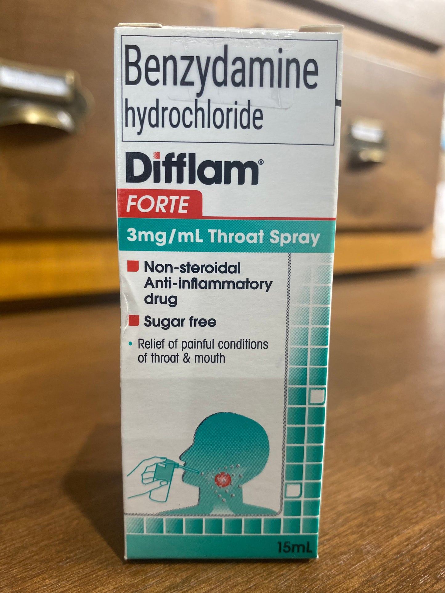 Benzydamine HCl (Difflam Forte), 3mg/mL, 15mL Throat Spray