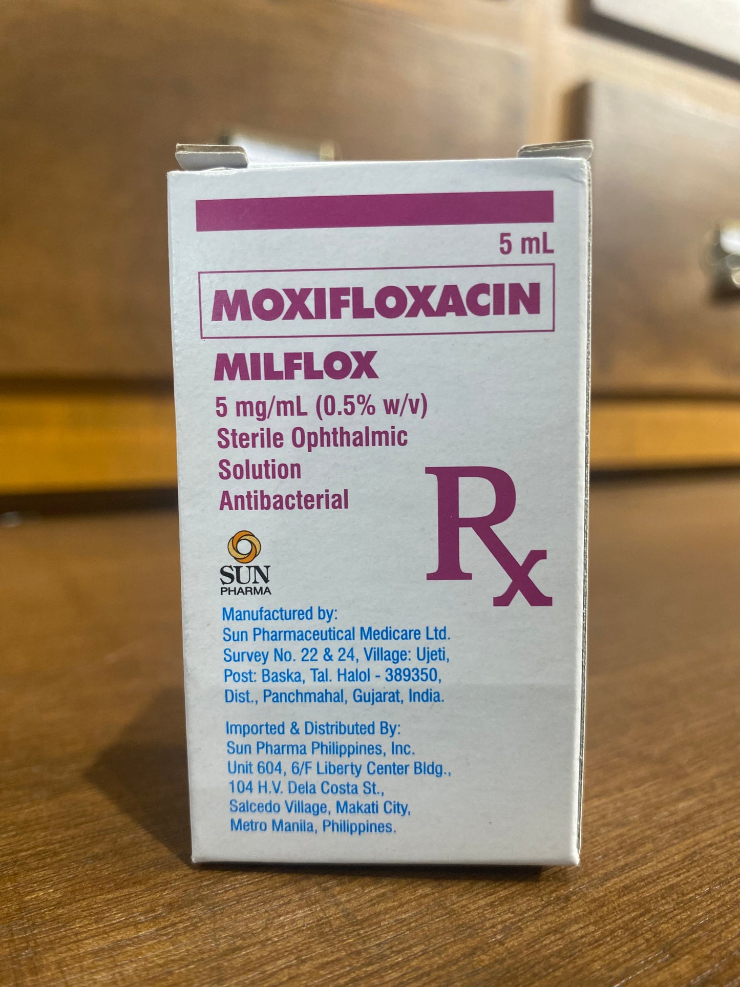 Moxifloxacin (Milflox) 5mg/mL (0.5% w/v), 5mL Sterile ophthalmic solution