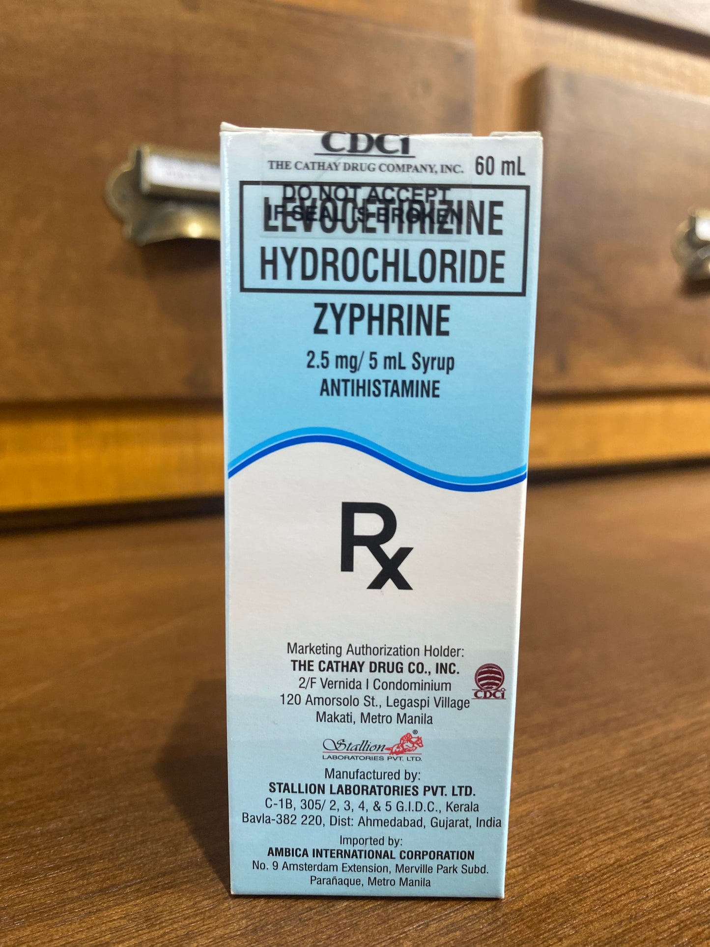 Levocetririzine HCl 2.5mg/5mL, 60ml syrup (Zyphrine)