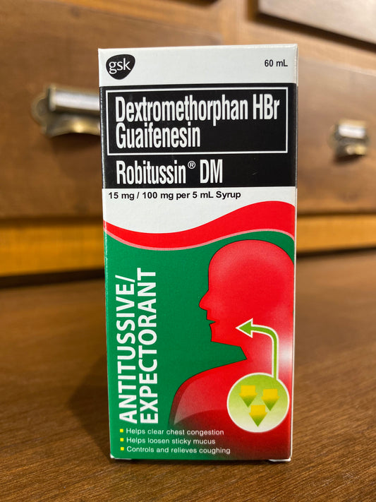 Dextromethorphan Hydrobromide + Guaifenesin (Robitussin DM) 15mg/ 100mg per 5mL, 60mL Syrup