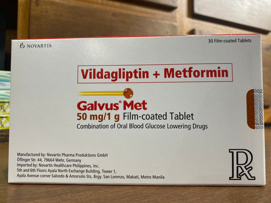 Vildagliptin + Metformin (Galvus Met)  50mg / 1g Film-Coated Tablet