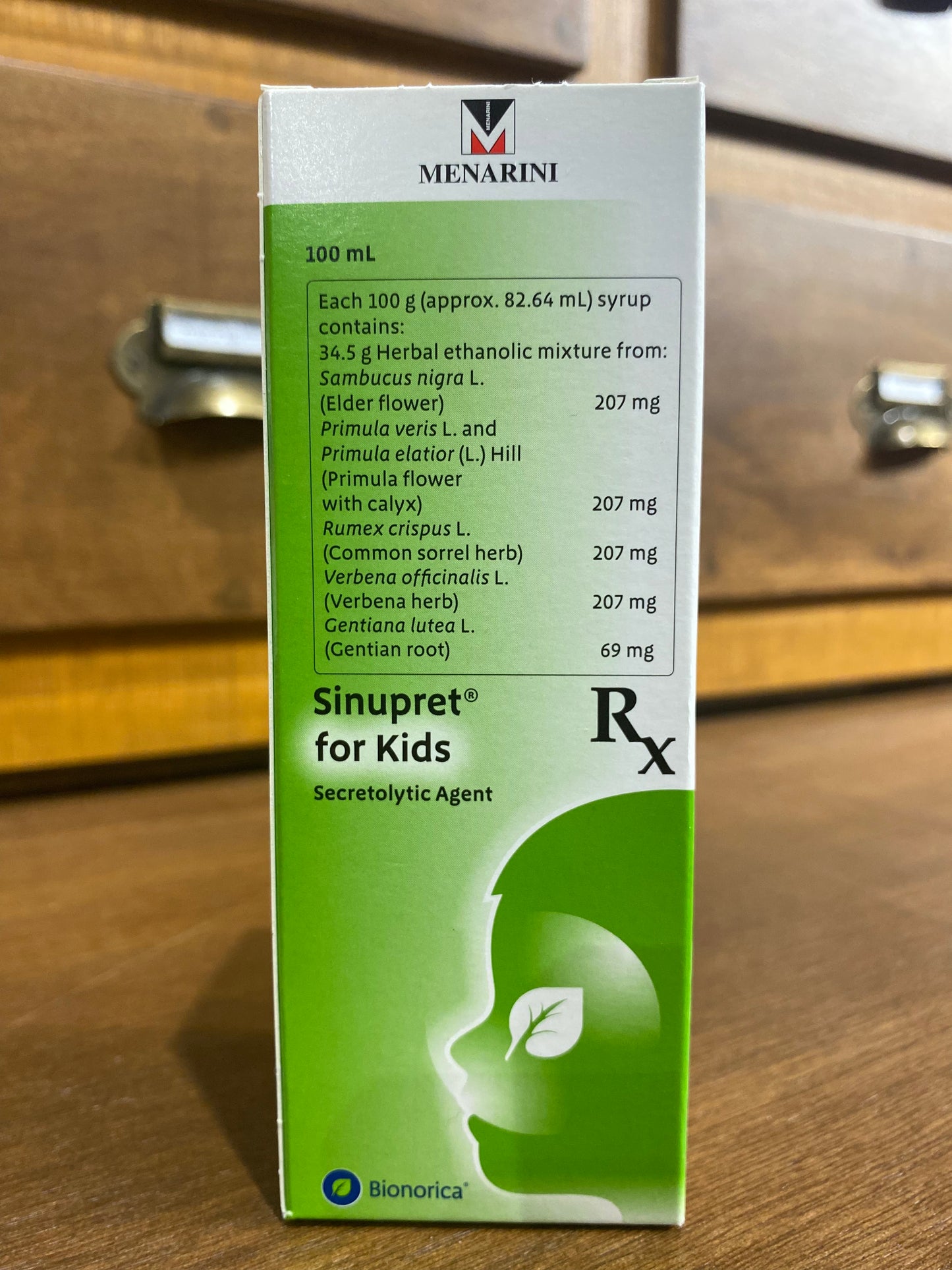 Herbal ethanolic mixture (Sinupret for Kids) 100g/ 34.5g (207mg/ 207mg/ 207mg/ 207mg/ 69mg, 100mL Syrup