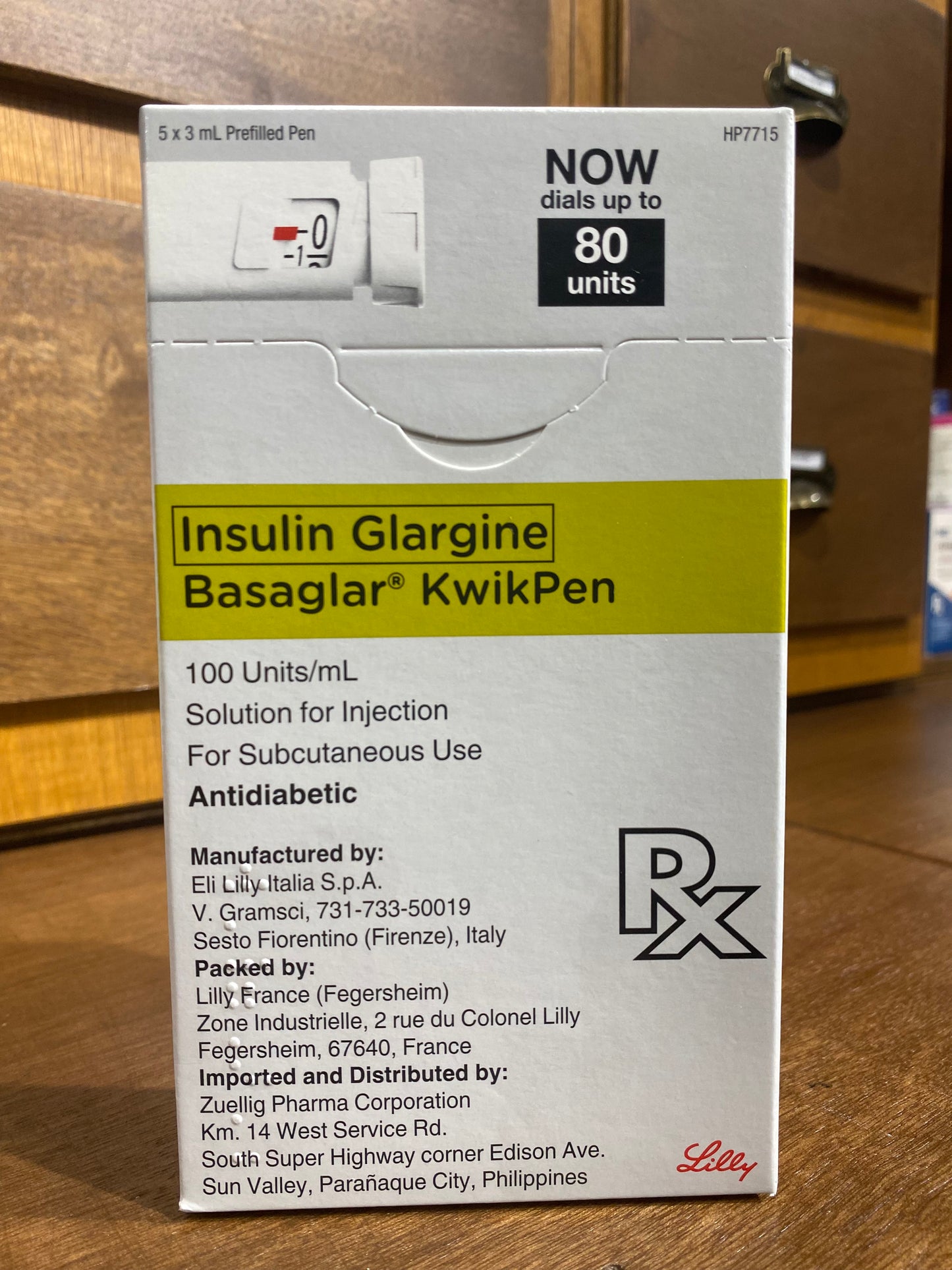 Insulin Glargine (Basaglar Kwikpen) 100 Units/ mL Solution for Injection for Subcutaneous Use, 80 units per prefilled pen