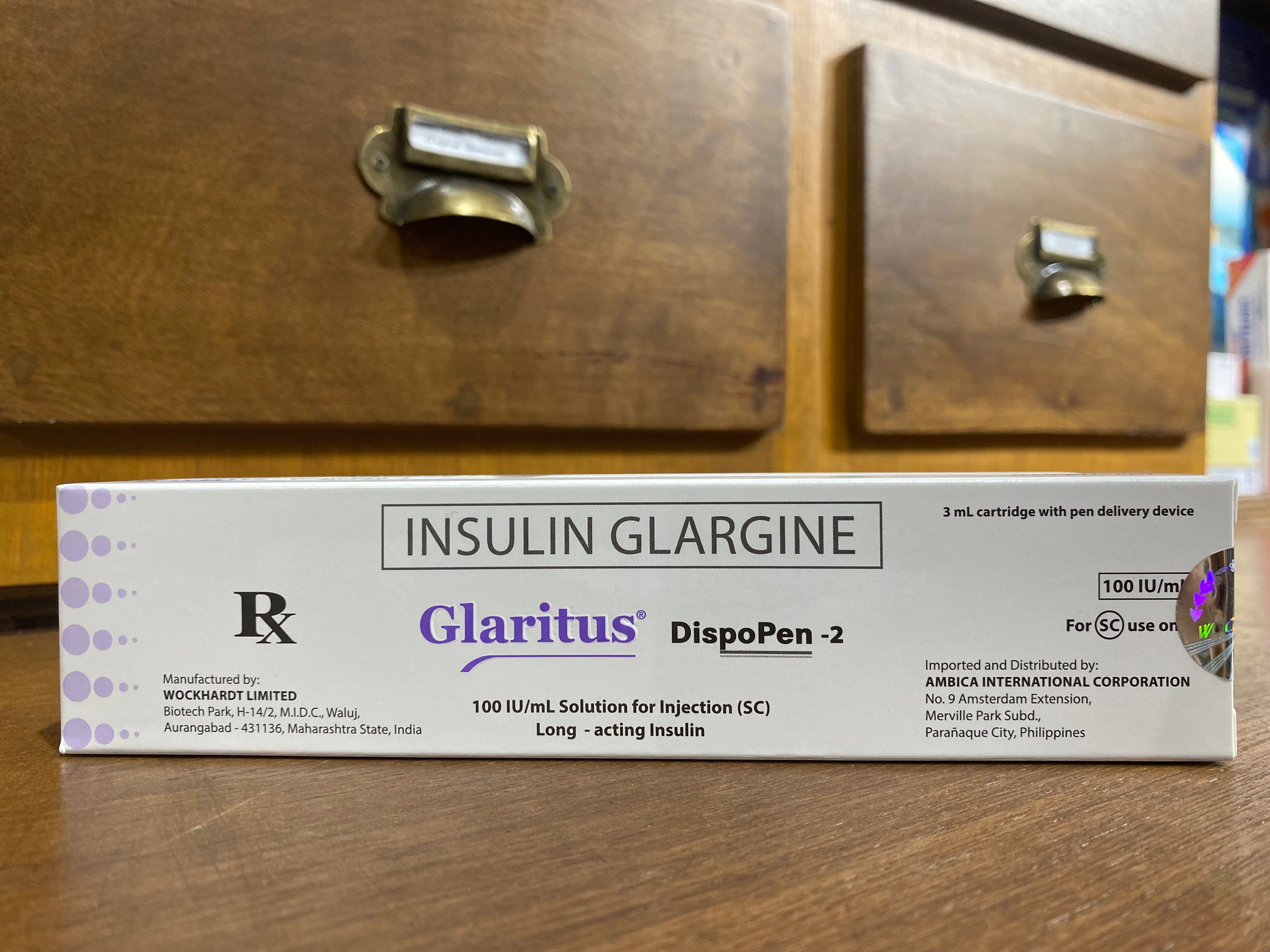 Insulin Glargine (Glaritus) 100 IU/mL, 3mL Cartridge with Pen Delivery ...