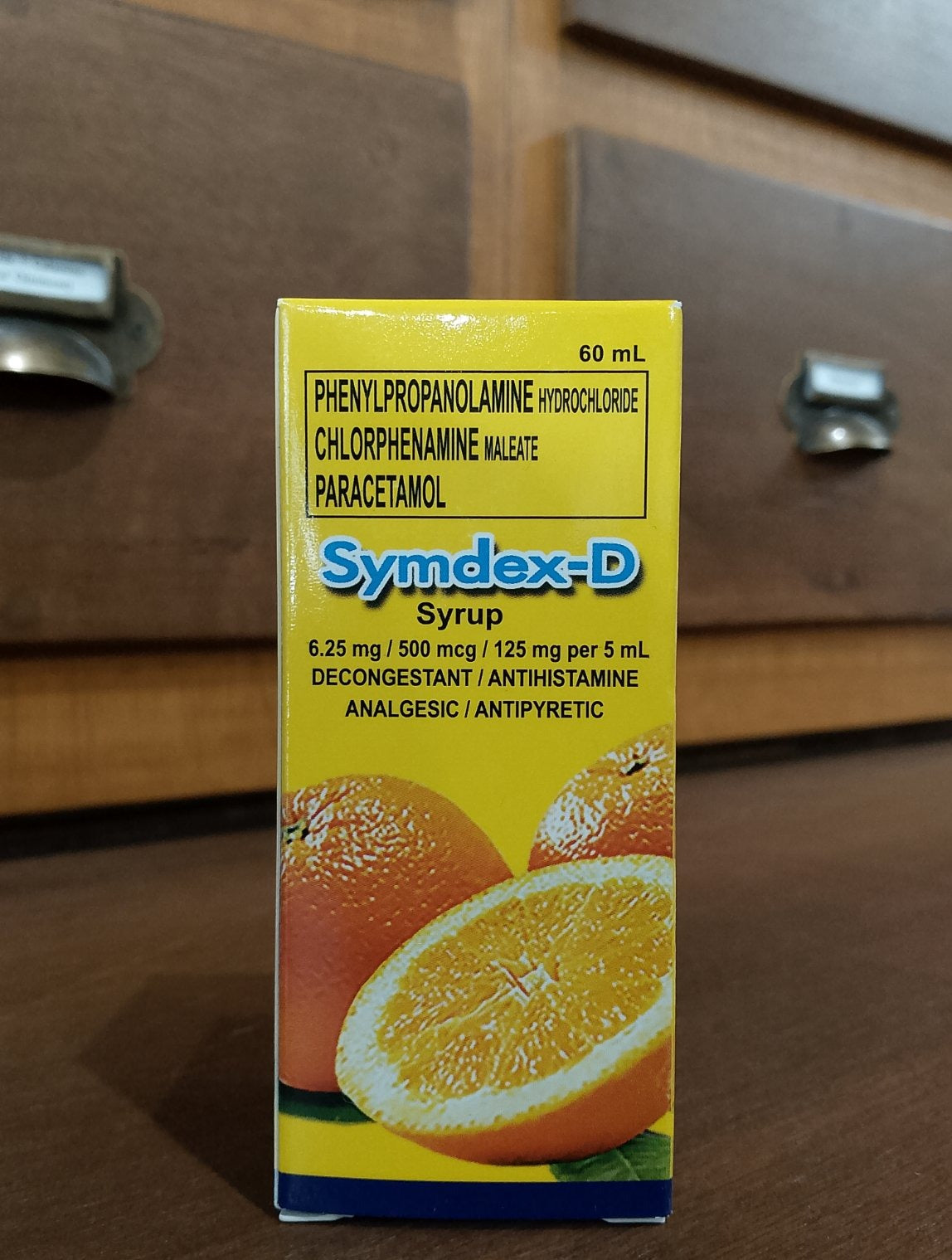 Paracetamol + Phenylephrine HCl + Chlorphenamine Maleate (Symdex-D) 125mg/ 6.25mg/ 500mcg, 60 mL Syrup