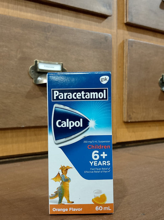 Paracetamol (Calpol) 250 mg/5mg, Suspension, 60mL, Orange Flavor