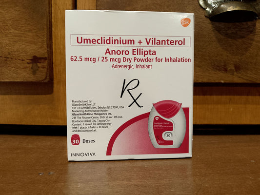 Umeclidinium + Vilanterol (Anoro Ellipta) 62.5 mcg / 25 mcg Dry Powdered Inhaler