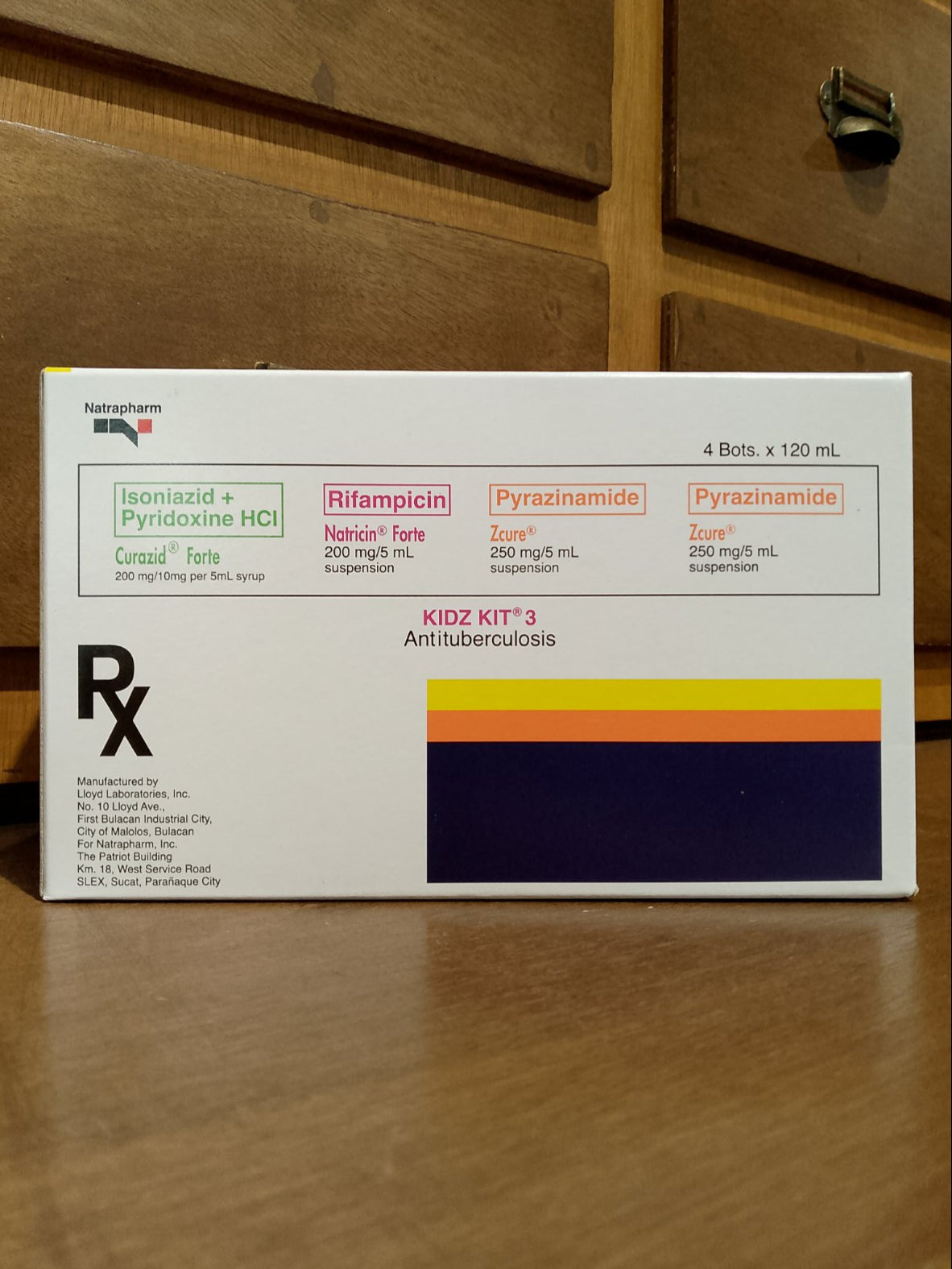 Isoniazid+Pyridoxine 200mg/10mg, Rifampicin 200mg, Pyrazinamide 250mg per 5mL (Kidz Kit 3) 120mL, 4 bottless