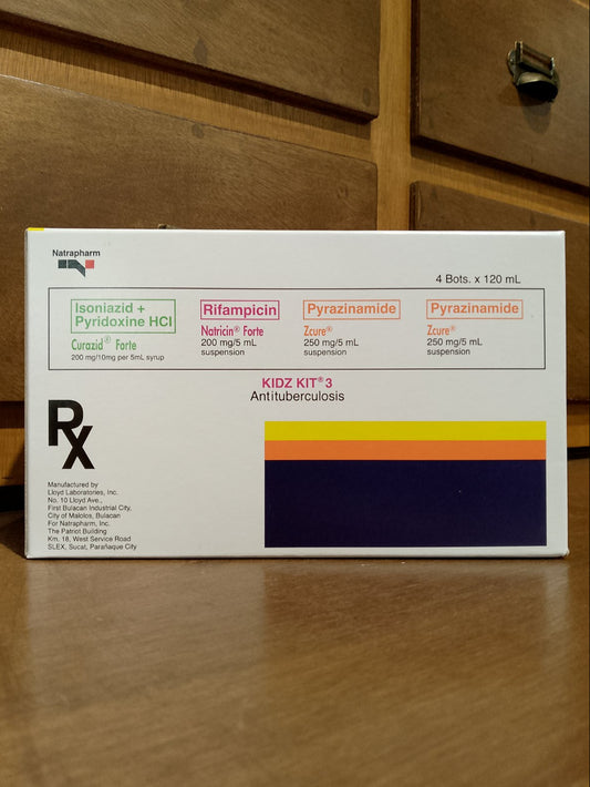 Isoniazid+Pyridoxine 200mg/10mg, Rifampicin 200mg, Pyrazinamide 250mg per 5mL (Kidz Kit 3) 120mL, 4 bottless