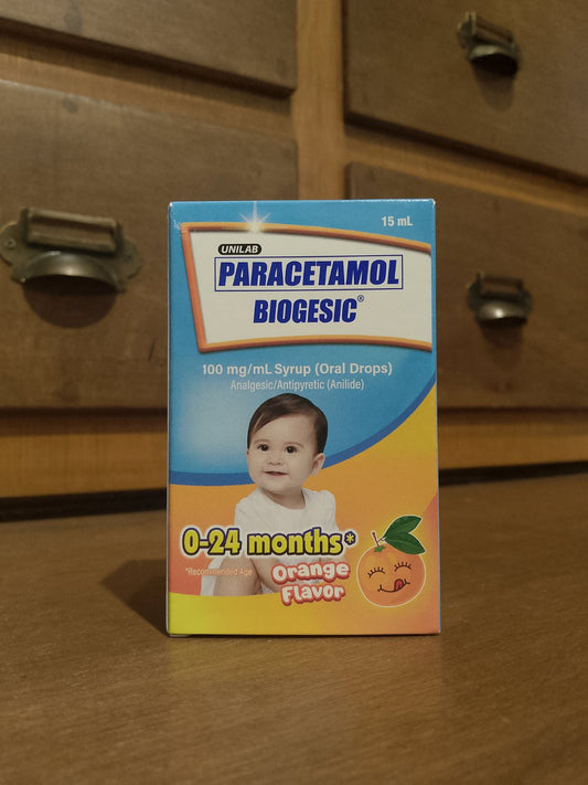 Paracetamol (Biogesic) 100mg/ mL Syrup, Orange Flavor, Oral Drops
