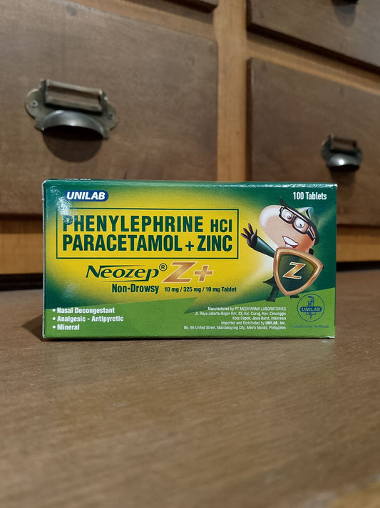 Phenylephrine + Paracetamol + Zinc (Neozep Non Drowsy) 10mg/325mg/10mg Tablet